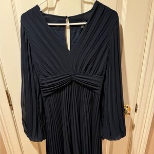 Banana Republic Navy Chiffon Pleated Midi Dress NWT